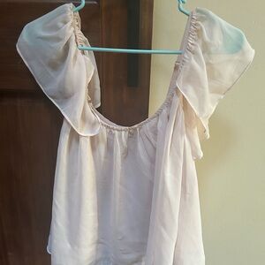 Off Shoulder Flowy Sheer Blouse